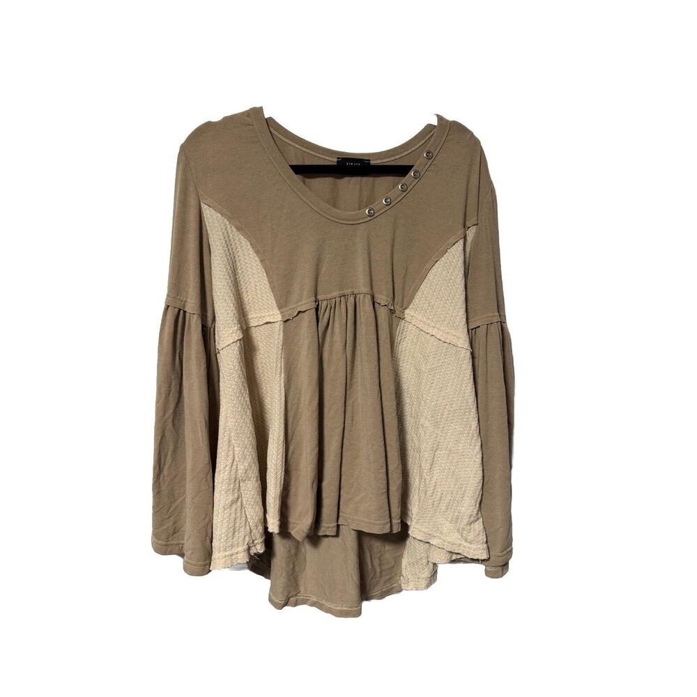 VICI Boho Peasant Oversized High Low Hem Long Sleeve Top Brown Medium Brown